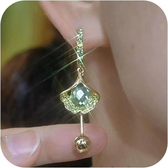 shiyou-Green Earrings for Women Dangling Gold Hoops Earrings Gemstone Teardrop Earring Jade Huggie Hoop Earings Dainty Gold Earring Stack
