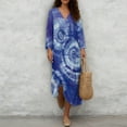 thumbnail image 4 of COEQINE Women's Midi Dress 3/4 Sleeve Wrap V-Neck Casual Sundress, Loose Fit Linen-Like Calf Length Tunic Dress for Women, Machine Washable, Size S, Blue Tie-dye, 4 of 6