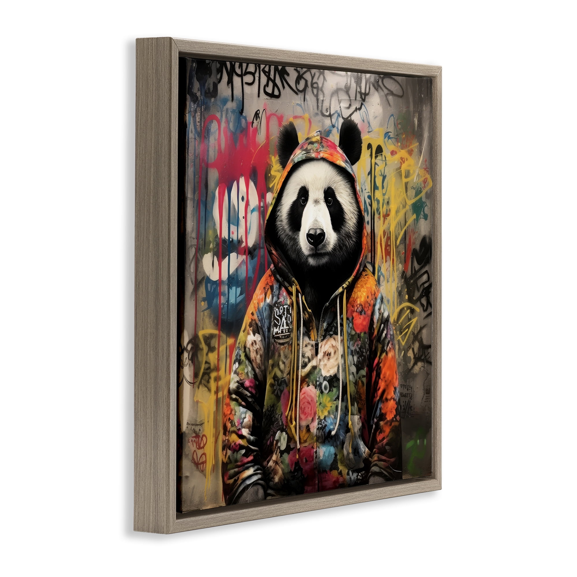 Stupell Industries Urban Graffiti Panda Animals & Insects Painting Brown Floater Framed Canvas Art Print Wall Art, 18 x 18