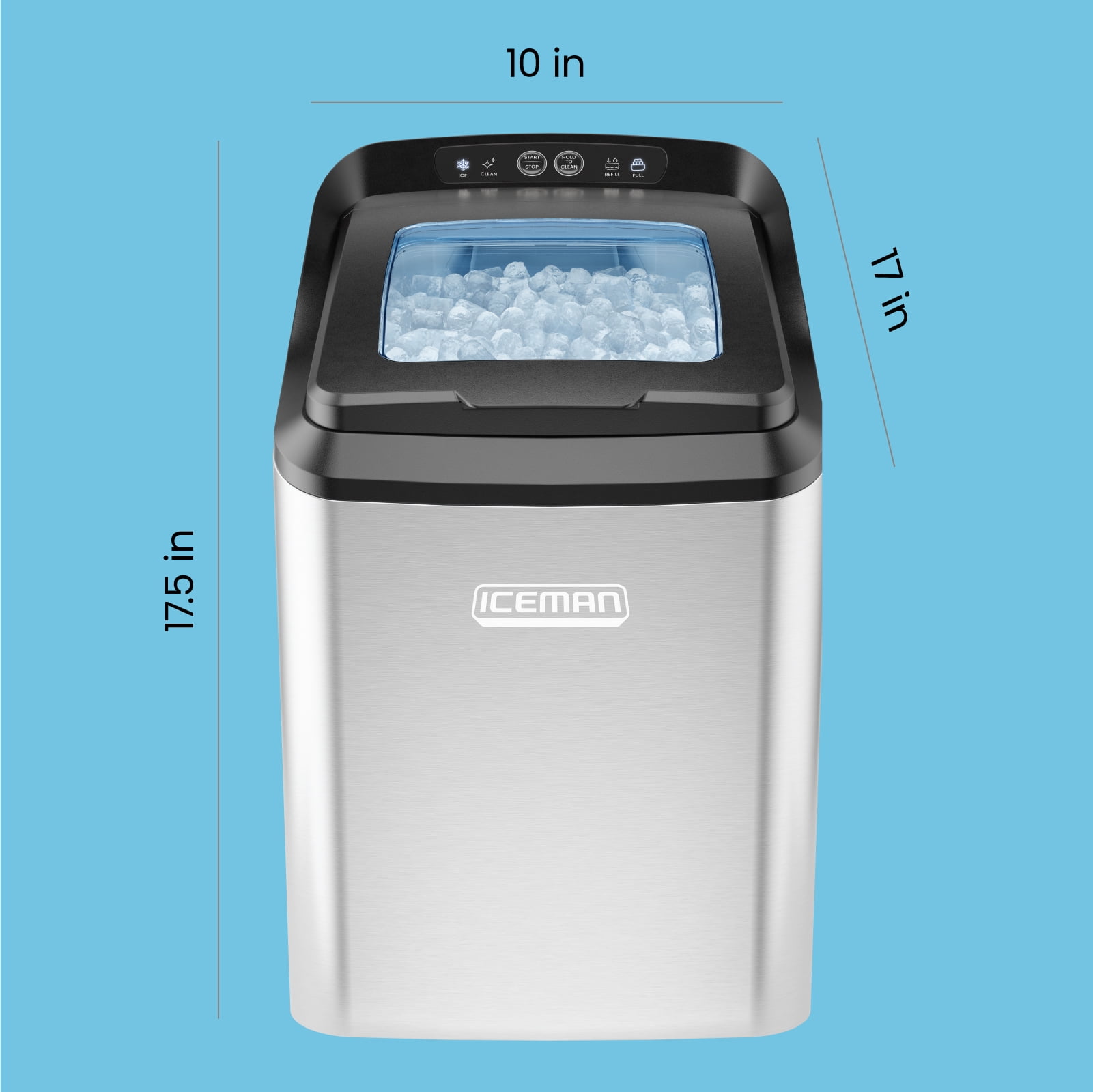 ICEMAN Countertop Nugget Ice Machine, Waterline Compatible, 3 lb. Capacity - Stainless Steel