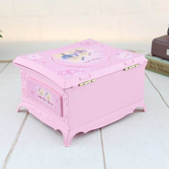UNOMOR Elegant Pink Plastic Jewelry Box with Music Plays for Little Girls 1Set