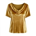 thumbnail image 3 of Posijego Velvet Tops for Women Velour Short Sleeve Cowl Neck Shirts Solid Color Summer Casual Dressy Tunic Blouses, 3 of 5