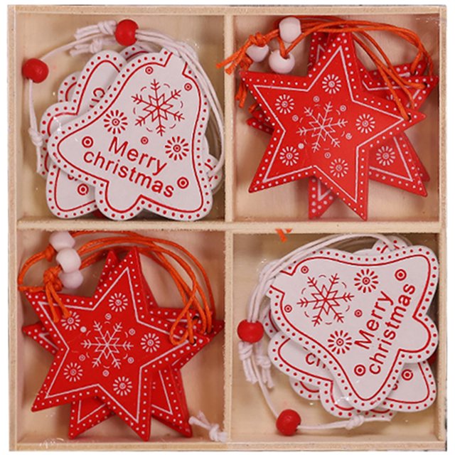 Coxeer Christmas Tree Decoration Wooden 12PCS Hanging Embellishments Xmas Tree Ornament