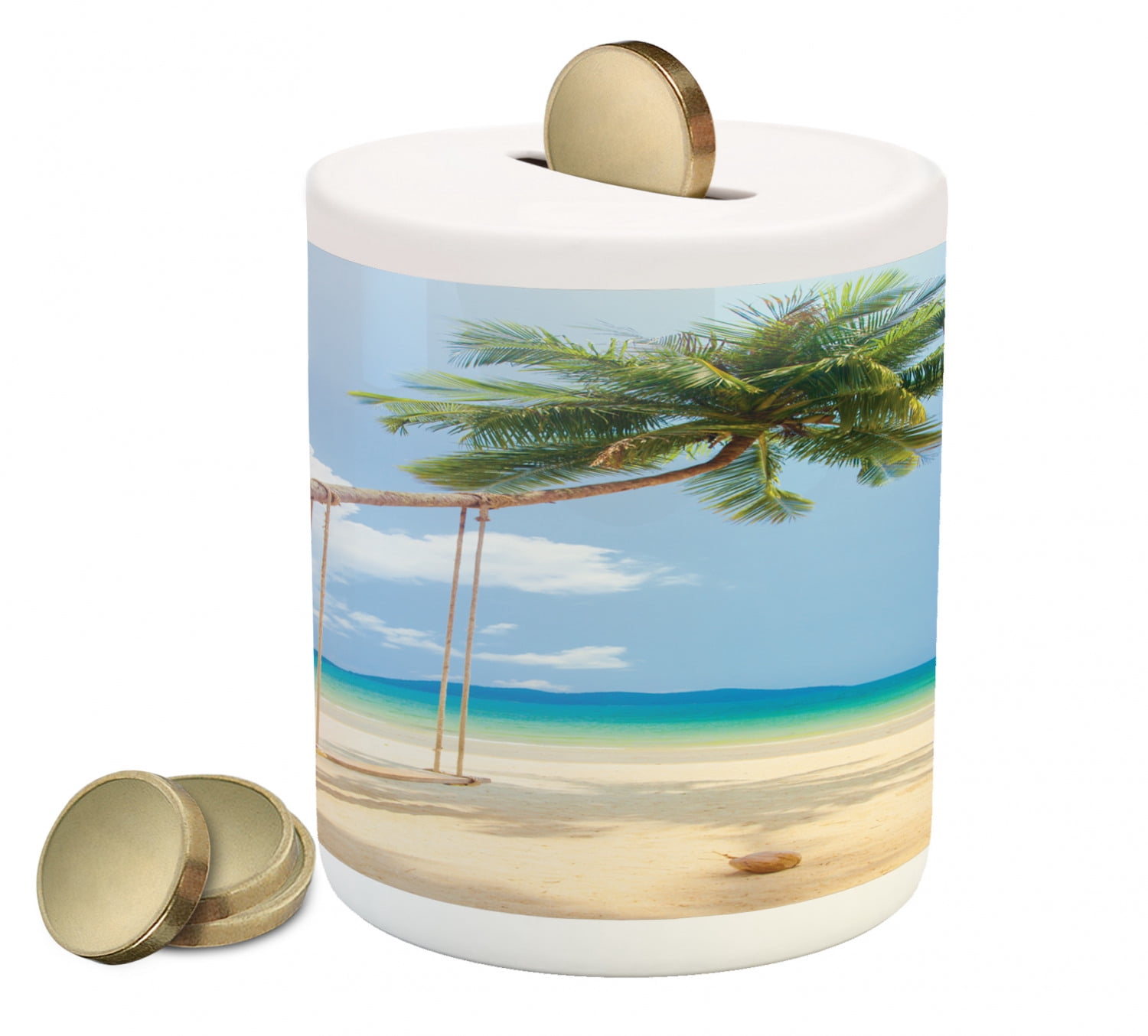 Ocean Piggy Bank, Photo of a Tropical Island with Coconuts Palm Trees ...