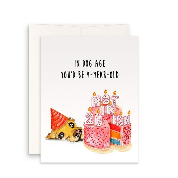 Funny Birthday Card - "In Dog Age, You’d Be 4-Year-Old" - Humorous Celebration Card with Blank Interior for Personal Messages - Ideal for Friends and Family Birthdays