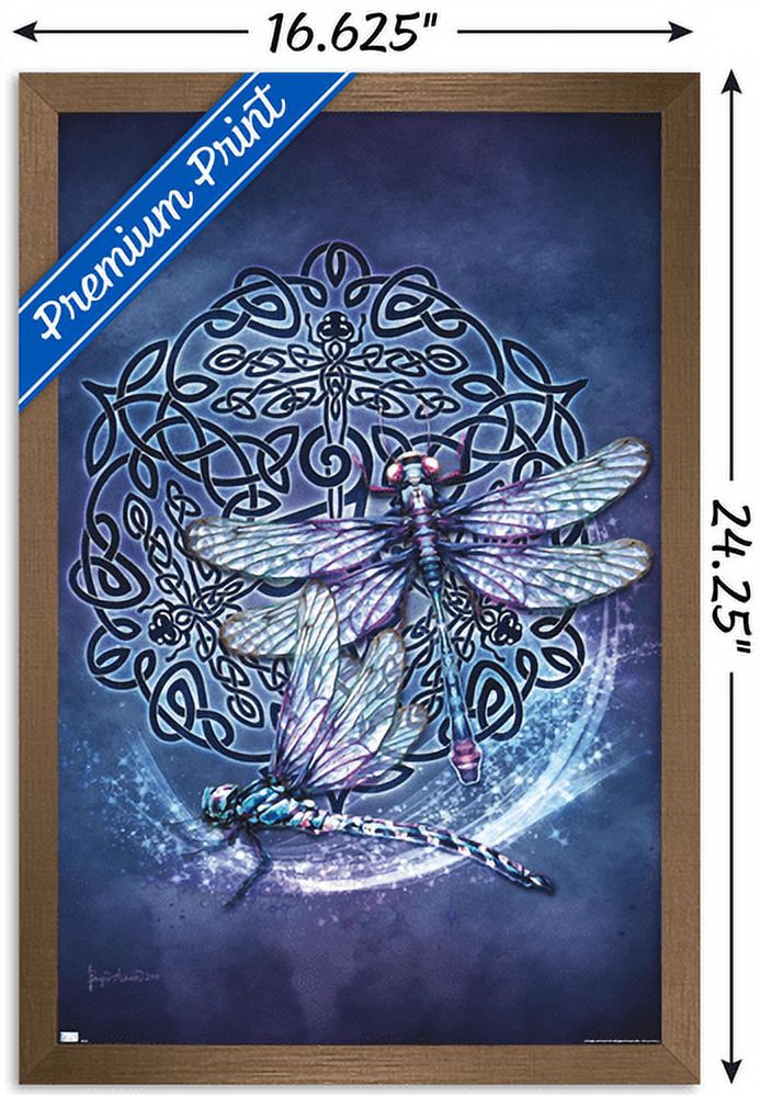 Brigid Ashwood - Celtic Dragonfly Wall Poster, 14.725" x 22.375", Framed