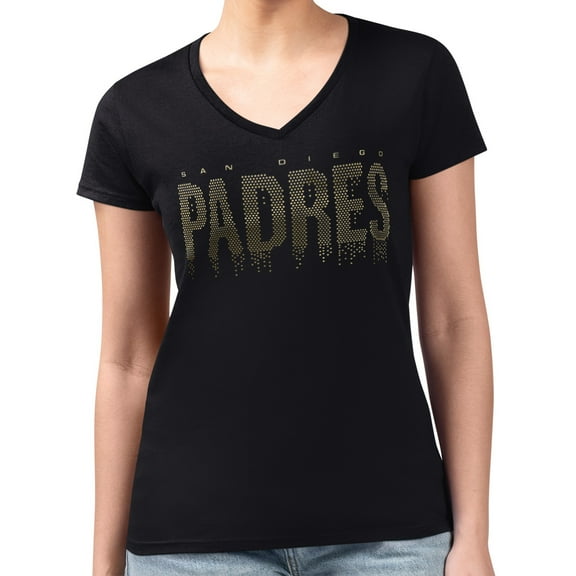 Women's G-III 4Her by Carl Banks Black San Diego Padres Metallic Drop Lightweight V-Neck T-Shirt