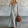 thumbnail image 5 of Blmnix Long Dresses Woman Dress Button Down Fit & Flare Flowy Dress Dress Gray Maxi Collared 3/4 Sleeve Exterior Pocket Summer Dresses XL, 5 of 6