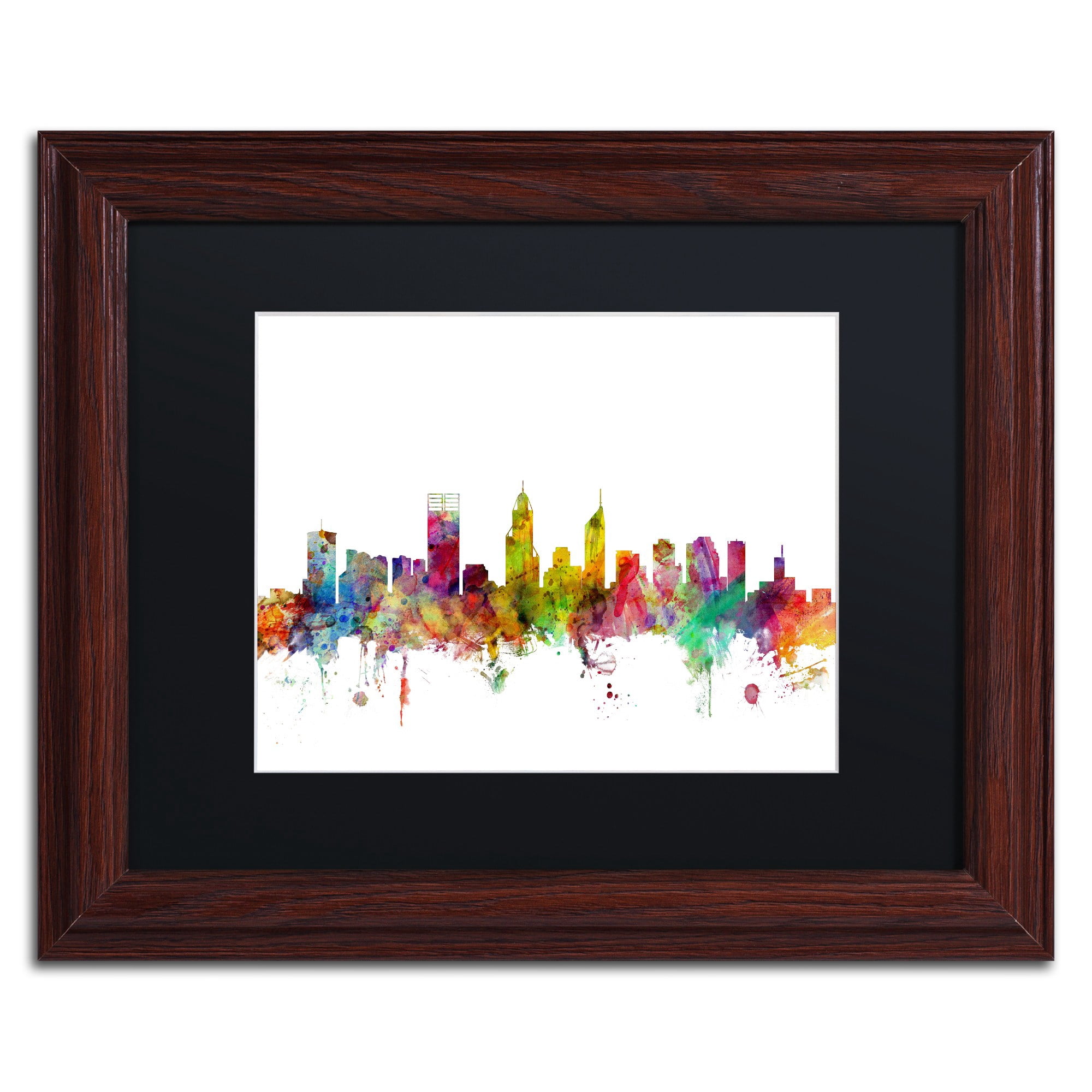 Trademark Fine Art "Perth Australia Skyline" Canvas Art by Michael Tompsett Black Matte, Wood Frame