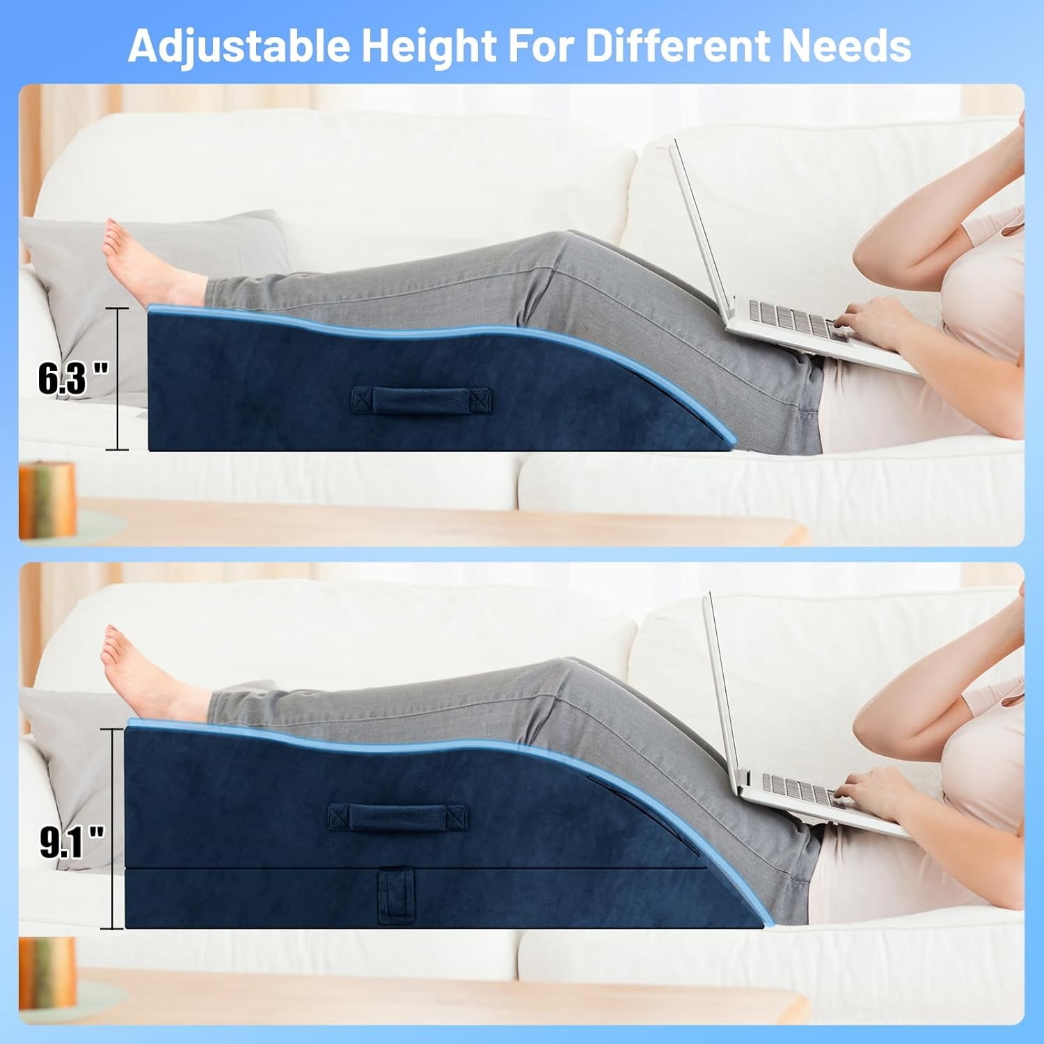 Leg Elevation Pillows, Wedge Pillow for After Surgery Or Rest, Memory Foam Leg Support Adjustable, Back Knee Hip Ankles Pain Relief, Knee Pillow for Sleeping Blood Circulation Blue