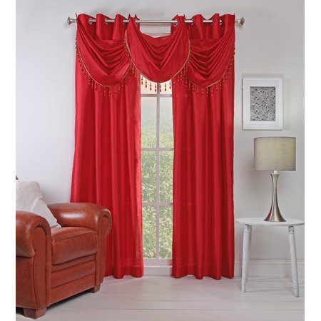 - Stylemaster Chelsea Grommet Waterfall Valance with Beaded Trim, 36-Inch by 37-Inch, Crimson