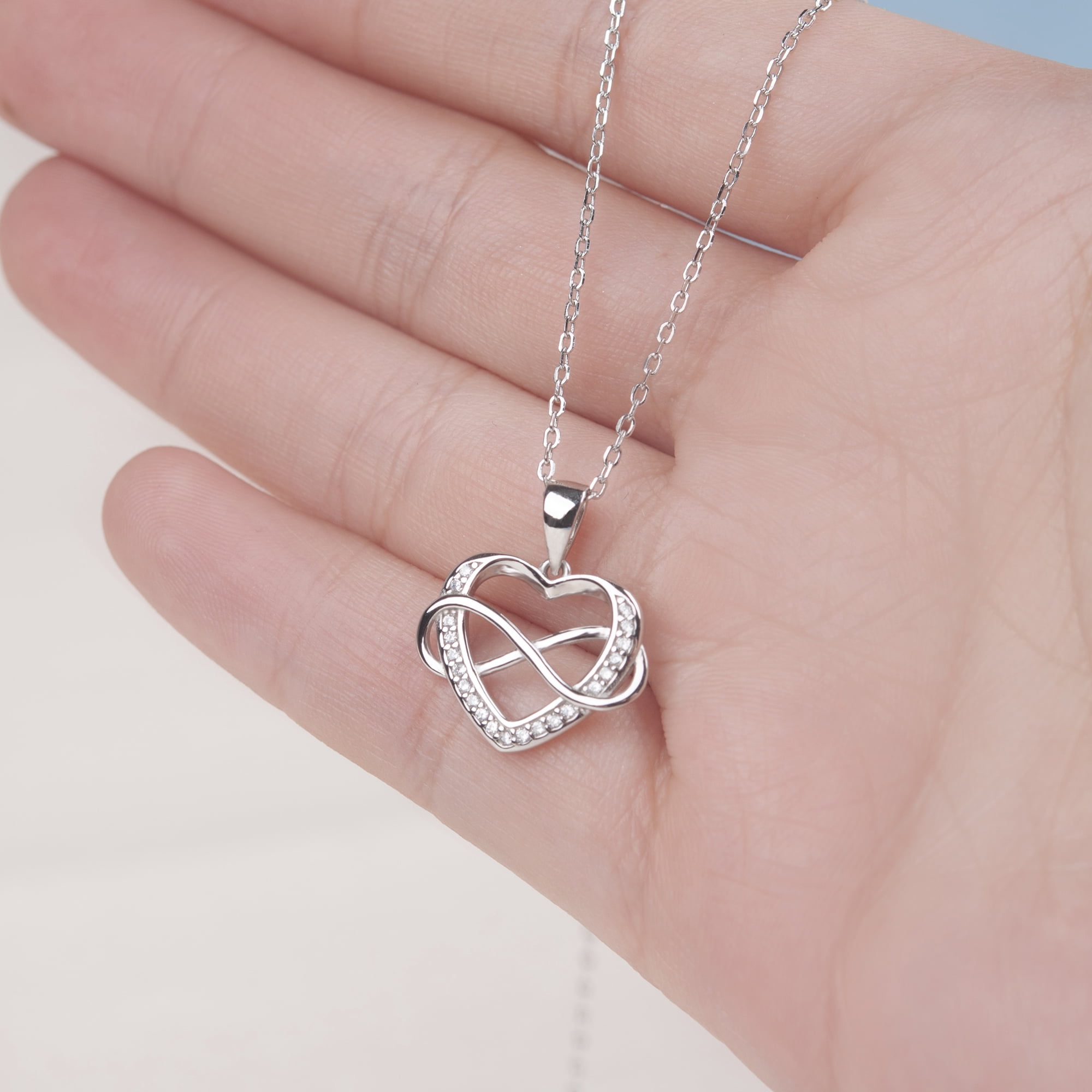 Anavia Girlfriend Mother's Day Gift, 925 Sterling Silver Infinity with Heart Necklace with Card, Valentines Day Gift For Her