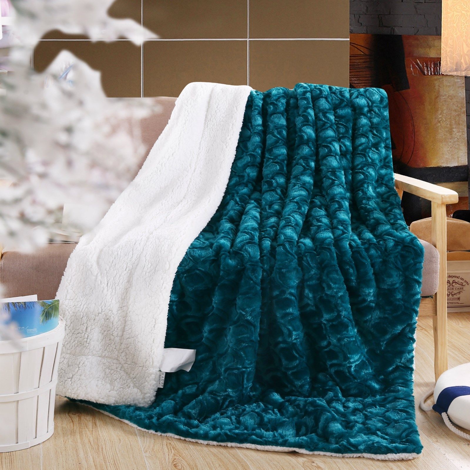 Scale Blanket Mermaid Scale Throw Blanket Blue Fish Scale Printed Sherpa Fleece Blanket Soft Boys Girls Warm Blanket for Bedroom Couch Sofa Twin , Scale 60x80