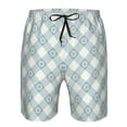 thumbnail image 3 of Honeii's Daisy Plaid Blue Print Men's Casual Shorts with Drawstring，Swim Trunks Quick Dry Beach Shorts, 3 of 5