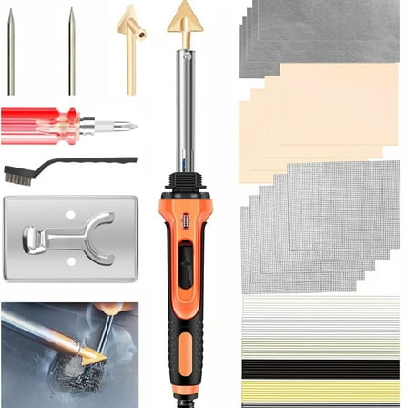 Aumotop DIY Plastic Welder Kit, 100W Adjustable Temperature with 56 Rods, Red/Blue, Stainless Steel