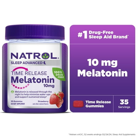Natrol® Time Release Melatonin 10mg, Adult Sleep Gummies, Strawberry-Flavored Gummies, 35 Servings