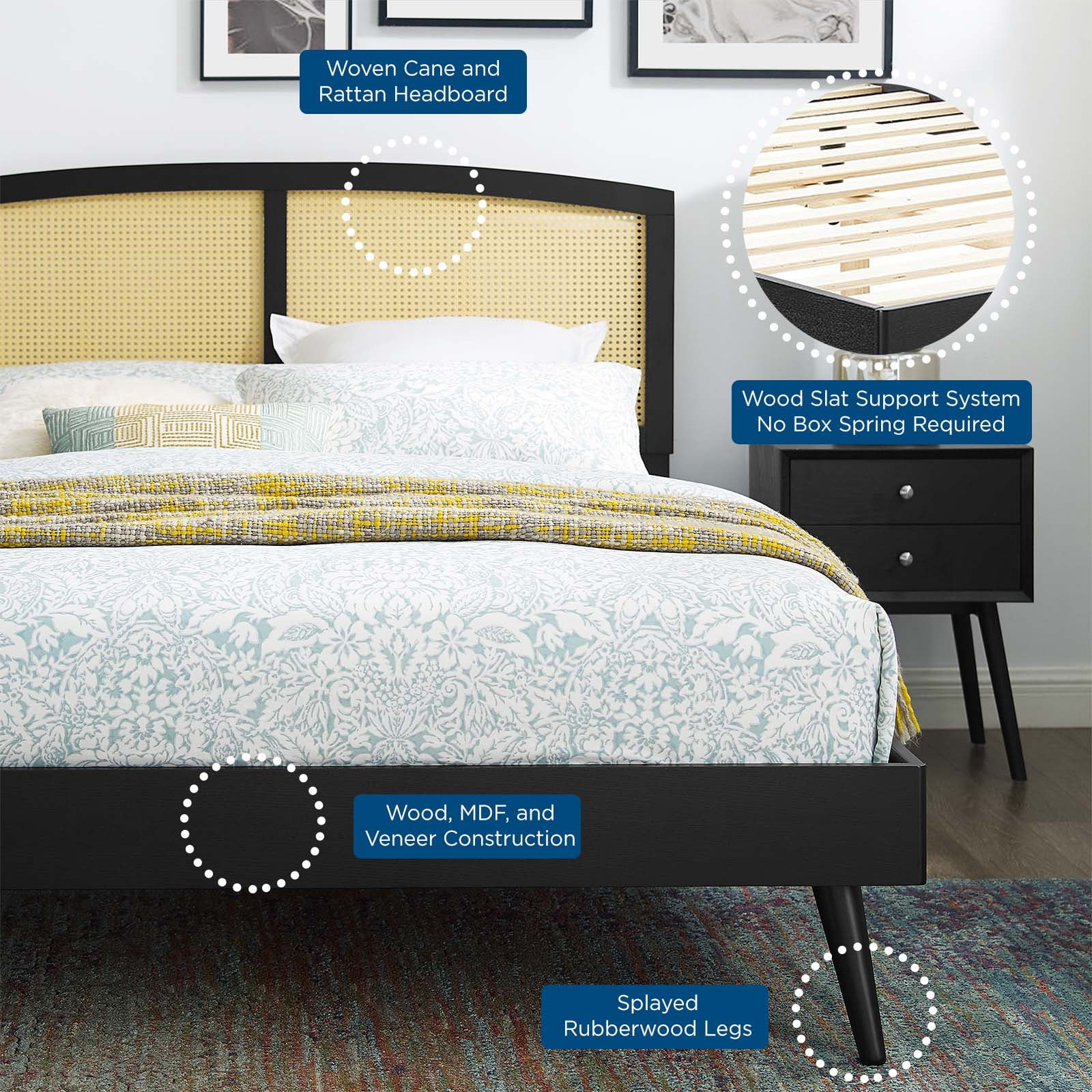 Platform Bed Frame, King Size, Wood, Black, Modern Contemporary Urban Design, Bedroom Master Guest Suite