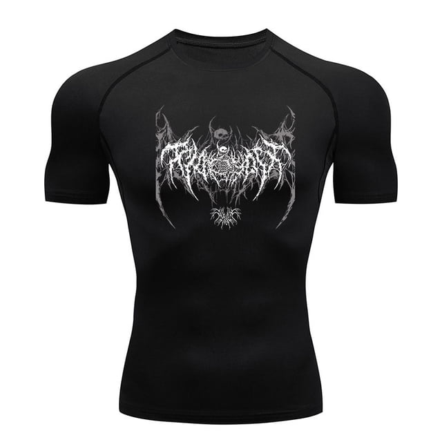 Camiseta de compresión Y2K para hombre, camiseta deportiva con esqueleto para gimnasio y correr, camisetas Rashgard, camiseta de manga corta de secado rápido para hombre