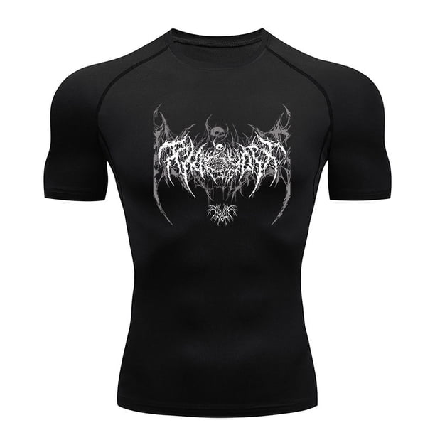 Camiseta de compresión Y2K para hombre, camiseta deportiva con esqueleto para gimnasio y correr, camisetas Rashgard, camiseta de manga corta de secado rápido para hombre
