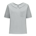 thumbnail image 4 of Delayuji Women with Pockets Breathable Cotton Linen Loose Large Size Slimming Lapel Shirt Short Sleeve Top Gray Xl Hemp Short Sleeve Shirts for Women, 4 of 5