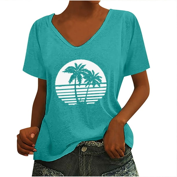 Camiseta sin mangas con cuello en V y estampado informal elegante para mujer OAVQHLG3B Store lin121212