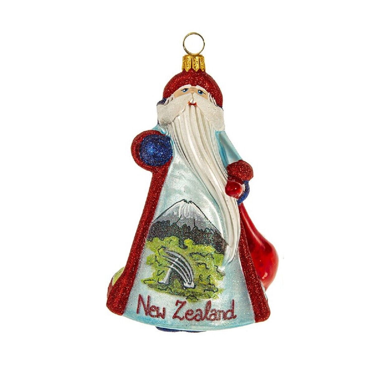 Joy To The World Glitterazzi Costa Rica Santa Ornament - Hand Painted Glass Christmas Decoration, 5 Inch