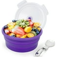 thumbnail image 1 of czcpp-1200ml Large Camping Bowl with Foldable Spoon, Collapsible Bowl With Lid, Silicone Bento Box, For Travel Camping Meal Prep & Food Storage, Microwave Dishwasher Safe, Purple, 1 of 4