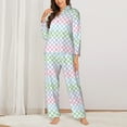 thumbnail image 2 of Balery Colorful Checkerboard Conjunto de Pijama con Estampado para Mujer, Conjunto de Dos Piezas con Manga Larga, Ropa de Dormir Suave con Bolsillos, Pijamas Cómodos-Medium, 2 of 7