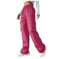 thumbnail image 2 of Ayolanni Plus Size Pants for Women Cargo Pink Elastic Waist Travel Straight Leg Sweatpants Ladies Pants with Pockets M, 2 of 6