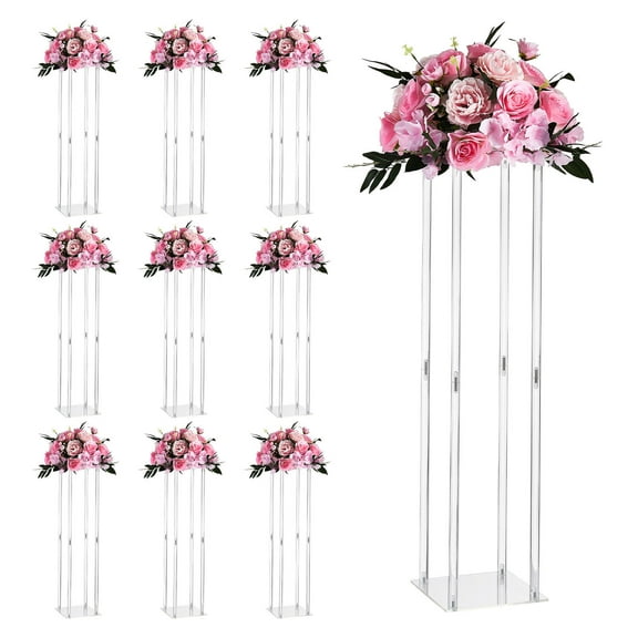 KFFKFF Set of 10 Elegant 31.5-inch Flower Display Stands with Acrylic Panels, Cylindrical and Cubic Design for Weddings, Parties, Birthdays, Home Decor, and Centerpieces