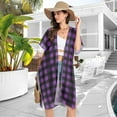thumbnail image 4 of joogoo Women's Purple Checkered Grid Pattern Beach Cover Up Kimono Swimsuit Summer Cardigan Swimwear M, 4 of 6