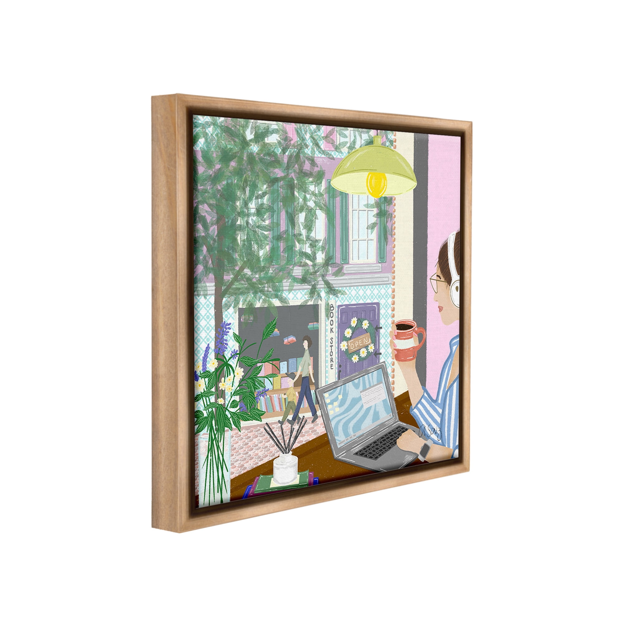 Stupell Industries Relaxing Cafe in City Travel & Places Painting Brown Floater Framed Canvas Art Print Wall Art, 25 x 25
