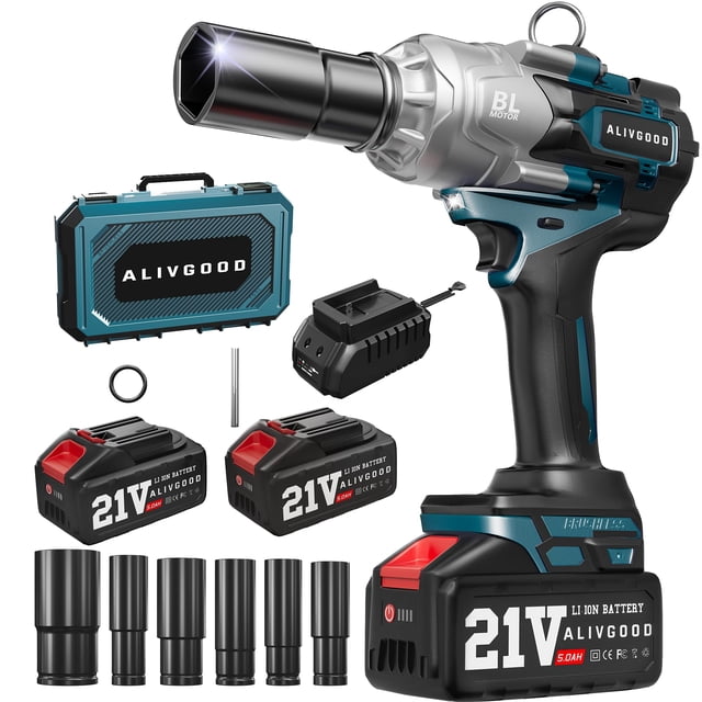 Llave de impacto inalámbrica ALIGOOD 1300N.m/1000FT-LBS 5.0AH