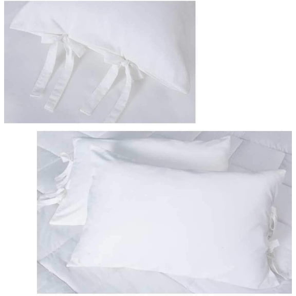 White Pillowcases with Bow Ties Pure Cotton King Size 2 Pieces Solid