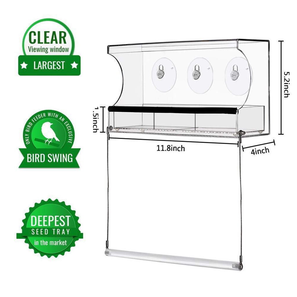 LACKUST Bird Feeders Outdoor Clearance,Window Bird Feeder with Extended Roof and Sliding Tray for Easy Drainage,Multicolor