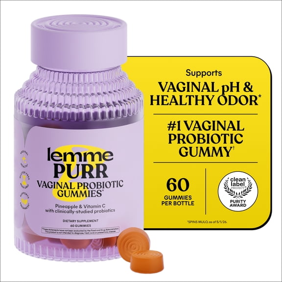 Lemme Purr Vaginal Probiotic Gummies for Women - Promotes pH Balance, Healthy Vaginal Odor & Urinary Tract Health w/Lactobacillus Blend, Pineapple & Vitamin C, 60 Count