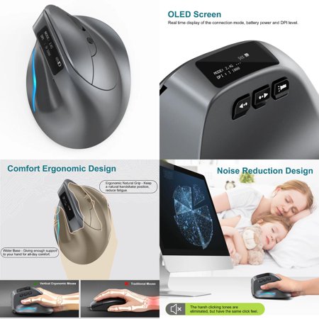 DUFDERIA Bluetooth Vertical Mouse Wireless Ergonomic Mice with OLED Screen RGB USB Optical Rechargeable Mouse for PC Laptop Gaming