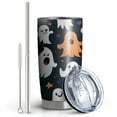 thumbnail image 2 of 20oz Tumblers Dark Halloween Ghosts Pumpkins and Stars Stainless Steel Vacuum Insulated Double Wall Travel Tumbler Cups Mug with Lid and Straw,Cleaning Brush for Cold & Hot Drinks, 2 of 7