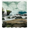 thumbnail image 3 of Ambesonne Nature Shower Curtain, Waterfall Foggy Full Moon, 69"Wx84"L, Green and Umber, 3 of 3