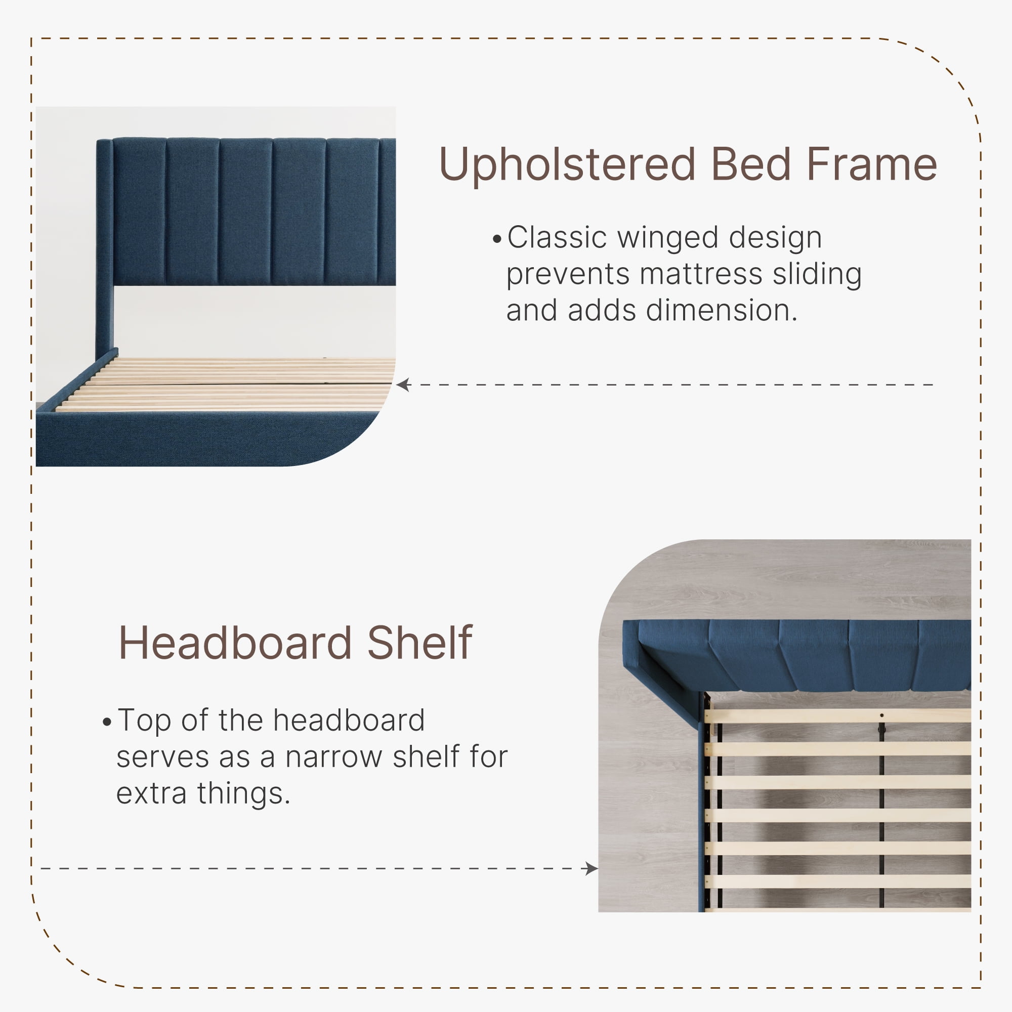 Spruce & Spring Upholstered Platform Bed Frame with Wingback Headboard Queen