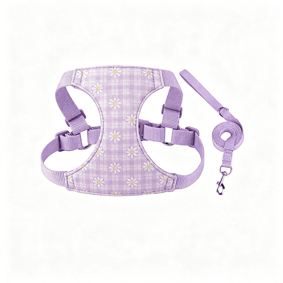 AOMRCOL Small Dog Harness and Leash Set No-Pull Adjustable Vest, Purple Xxs | Step-In Design, Breathable Soft Daisy Pattern Puppy Harness, Reflective, Leash Included, for Small-Medium Dogs