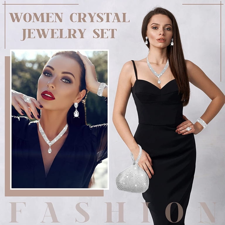 5 Pcs Silver Clutch Purses for Women Evening Rhinestone  display picture 3