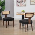 thumbnail image 6 of Newnno Rattan Dining Chairs Set of 4, Mid-Century Modern Kitchen & Living Room Chair with Cane Curved Back & Hardwood Frame in Dark Walnut Finish, Black Linen Upholstered, 6 of 6