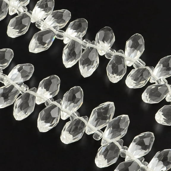 Faceted Teardrop Transparent Glass Beads Strands Top Drilled Beads Clear 12x6mm Hole: 1mm about 100pcs/strand 15.7 inch
