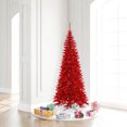 thumbnail image 3 of Vickerman 6.5' Tinsel Red Fir Slim Artificial Christmas Tree, Red  Dura-lit LED Lights, 3 of 3