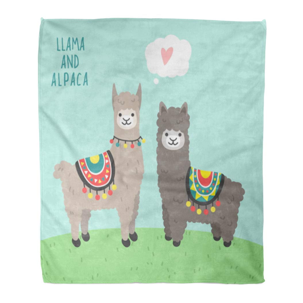 JSDART Flannel Throw Blanket White Lama Couple of Cute Llama and Alpaca