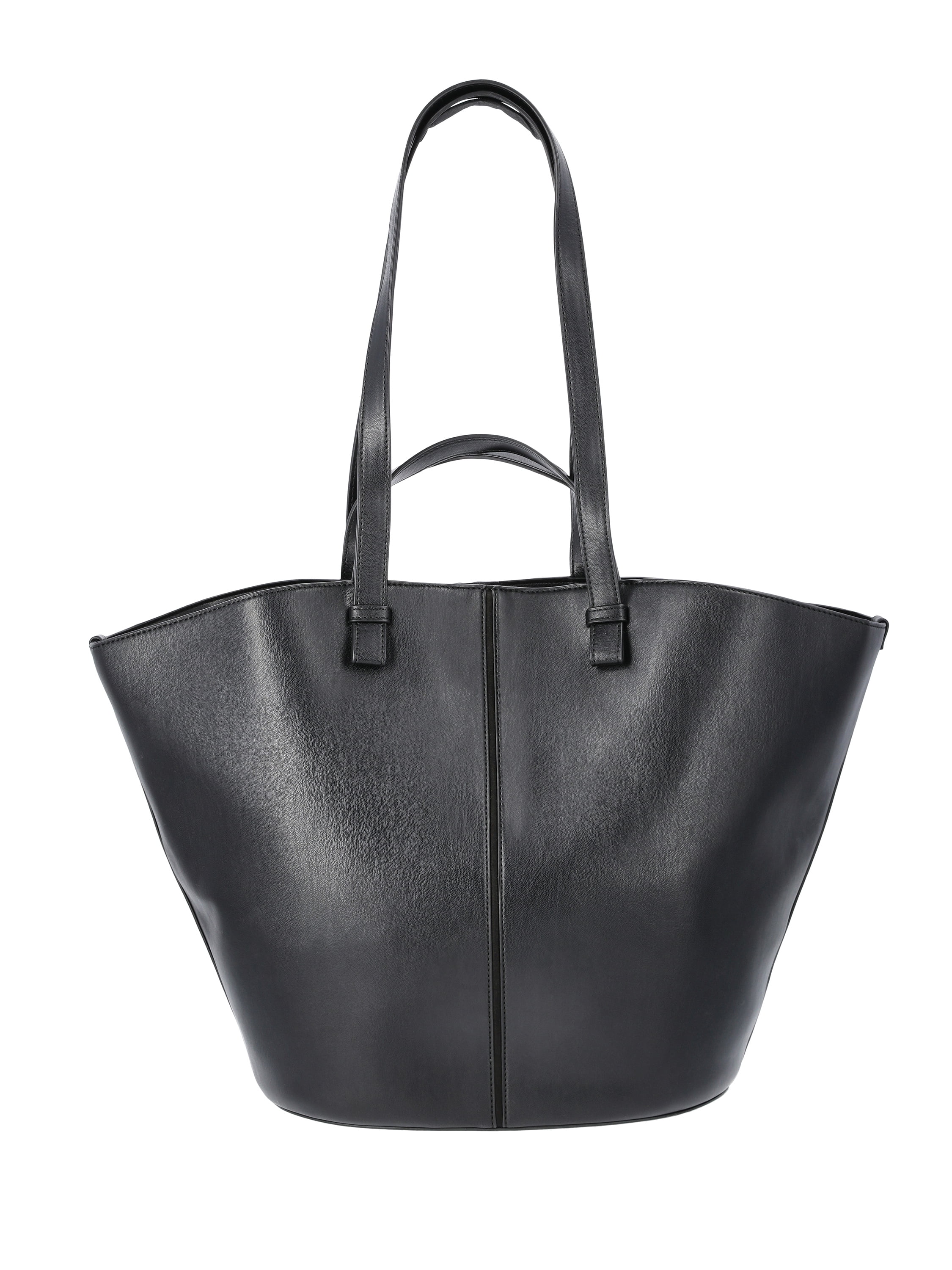 Time and Tru Women's Faux Leather Tulip Tote Handbag, Black