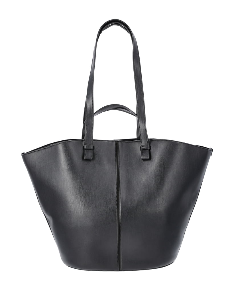 Time and Tru Women's Faux Leather Tulip Tote Handbag, Black