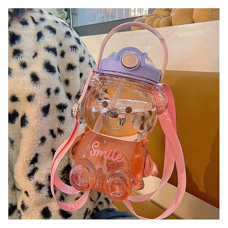 Bear Straw Bottle Cartoon Kids Water Bottle Transparent Leak-proof