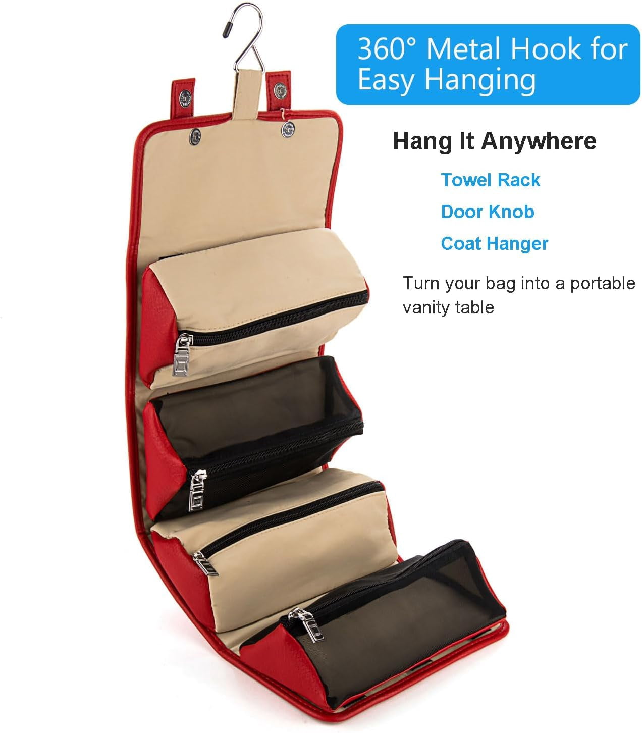 Compact Hanging Travel Toiletry Bag – Fold-Flat Organizer with Multiple Pockets, Water-Repellent Case for Travel & Everyday Use